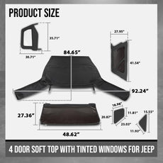 G-PLUS Soft Top for Jeep Wrangler JK Unlimited 2-Door 2007-2009 Tinted Window Black Side View