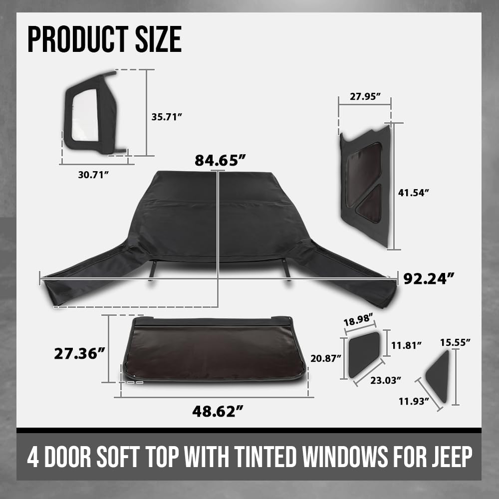 G-PLUS Soft Top with Tinted Windows Compatible with Jeep Wrangler JK Unlimited 2-Door 2007-2009 Black