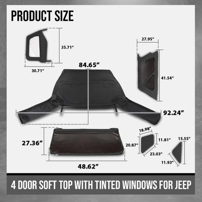 G-PLUS Soft Top with Tinted Windows Compatible with Jeep Wrangler JK Unlimited 2-Door 2007-2009 Black