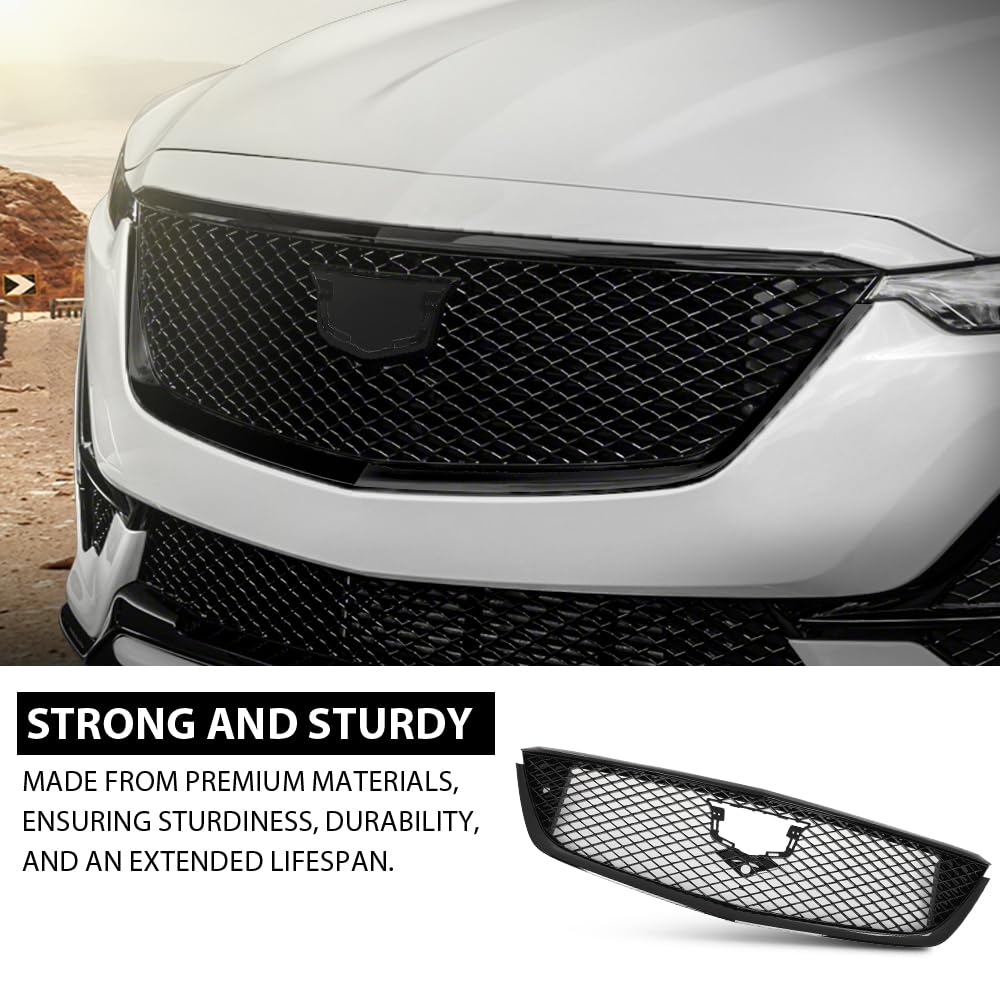 G-PLUS Front Bumper Hood Grille Grill Mesh Compatible with Cadillac CT5 2020-2024 84517549, 84613162, 84934970 Gloss Black