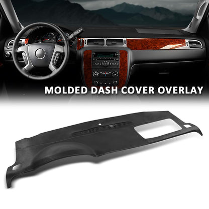 G-PLUS TPE Molded Dash Cover Cap Overlay Compatible with 2007-2014 chevy Tahoe Avalanche Suburban Yukon, Fit 2007-2013 Silverado LTZ GMC Sierra SLT Black