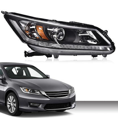 G-PLUS One Right Passenger Side Headlight Compatible with Honda Accord 2013 2014 2015 Headlamp Halogen Clear Lens Black Housing Amber ReflectorBumper Headlamps,faros delanteros
