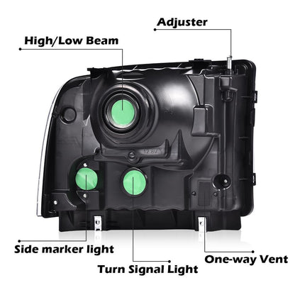 G-PLUS Headlights Fit Ford F250 F350 F450 F550 Super Duty 1999-2004,Not Fit w/Factory Sealed Beam Headlights,Smoky Lens Black Housing Clear ReflectorBumper Headlamps,faros delanteros