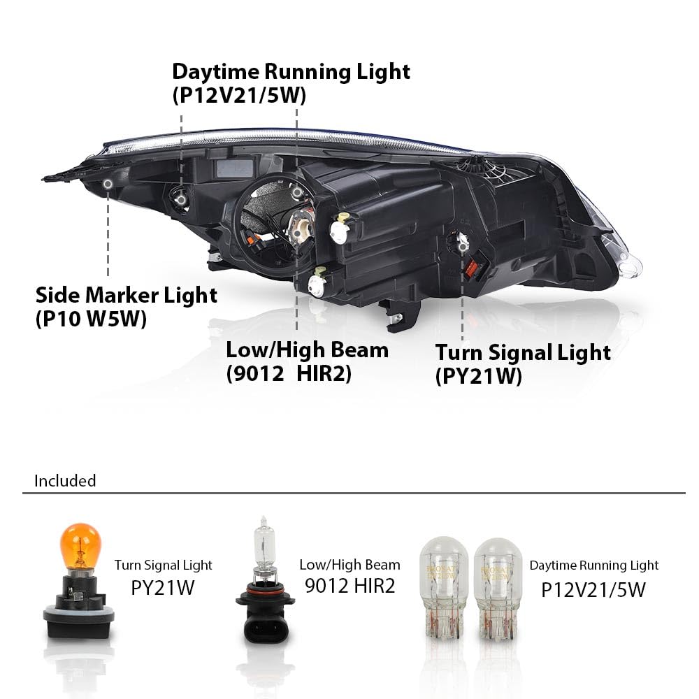 G-PLUS Halogen Headlight Left Side w/Bulbs Compatible with Buick Regal 2014 2015 2016 2017 Clear Lens Chrome Housing GM2502413, 13409902 Bumper Headlamps,faros delanteros