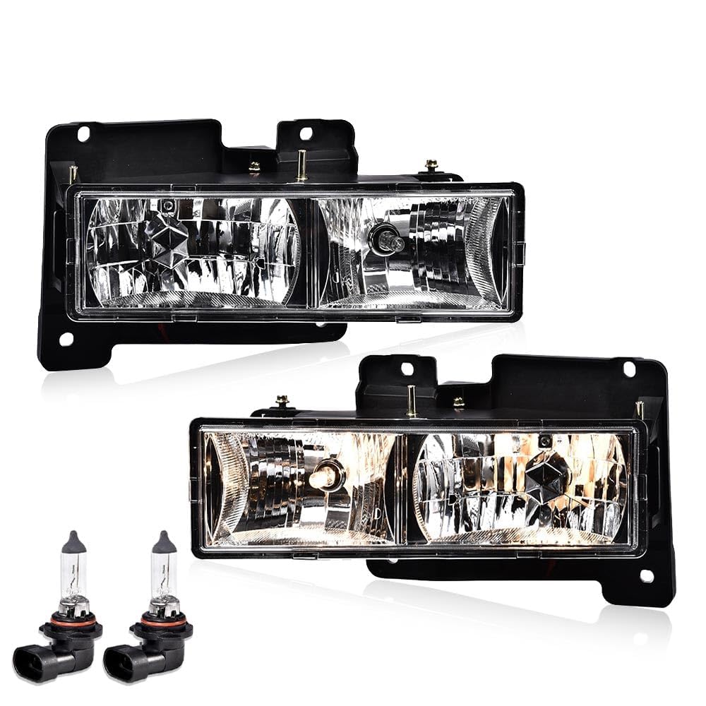 G-PLUS Headlights Assembly Front Headlamp Pair Fit 1994-1998 GMC C/K 1500 2500 Sierra Yukon Suburban Bumper Headlamps, Clear Lens Chrome Housing Amber Reflector（NO LED,faros delanteros Assembly