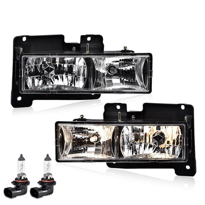 G-PLUS Headlights Assembly Front Headlamp Pair Fit 1994-1998 GMC C/K 1500 2500 Sierra Yukon Suburban Bumper Headlamps, Clear Lens Chrome Housing Amber Reflector（NO LED,faros delanteros Assembly
