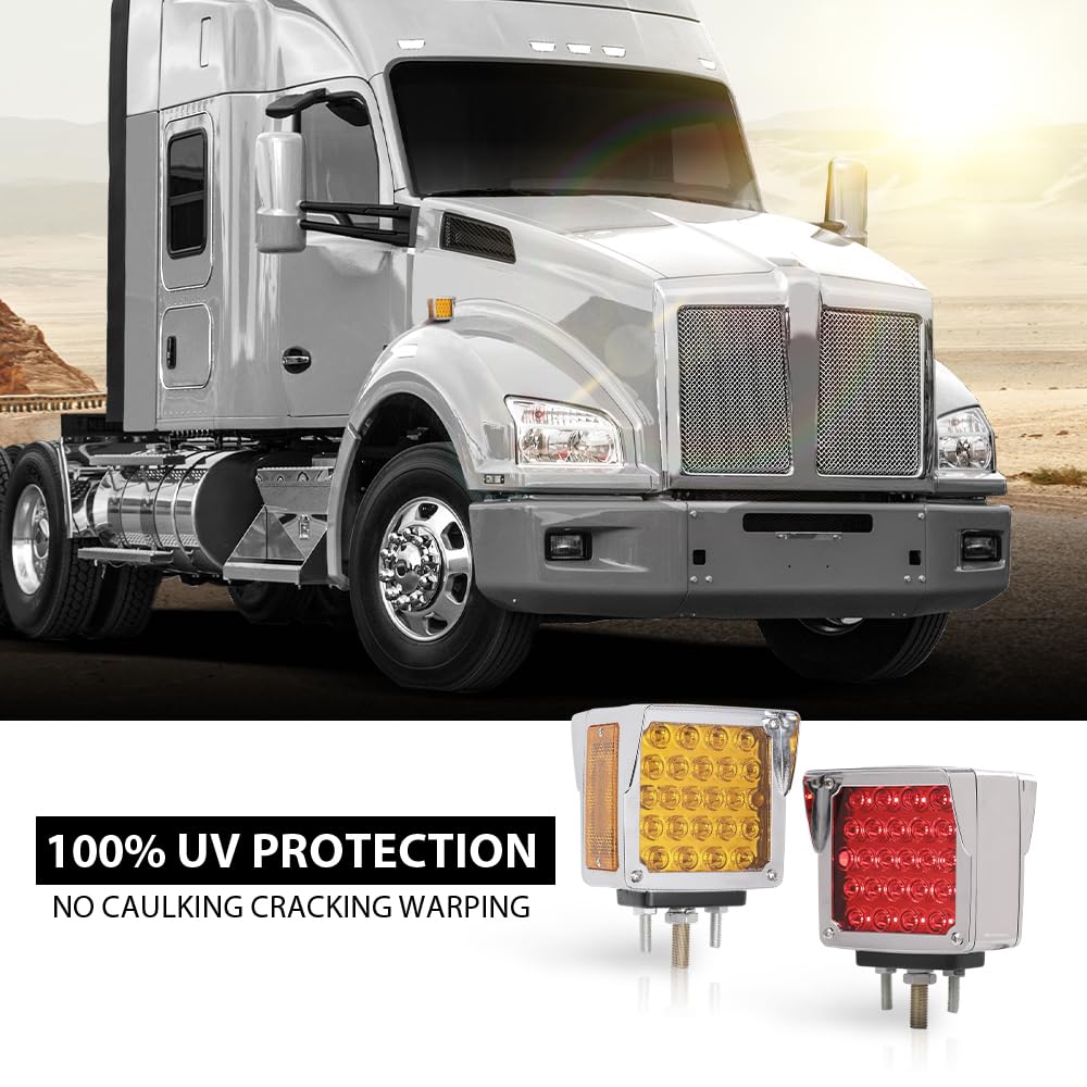 G-PLUS 57 LED Double Face Stud Mount Fender Turn Brake Tail Lights Fit Truck, UTE, Trailers, Caravans, Campers, Buses, Vans Red/Amber Square 2PCS Amber/Red Lens