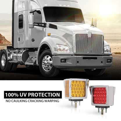 G-PLUS 57 LED Double Face Stud Mount Fender Turn Brake Tail Lights Fit Truck, UTE, Trailers, Caravans, Campers, Buses, Vans Red/Amber Square 2PCS Amber/Red Lens