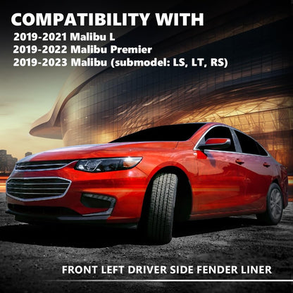 G-PLUS Front Fender Liner Left Driver Side Compatible with Chevy Malibu L 2019-2021/Fit Chevy Malibu Premier 2019-2022/Fit Chevy Malibu (submodel: LS, LT, RS) 2019-2023 84506561 GM1248301