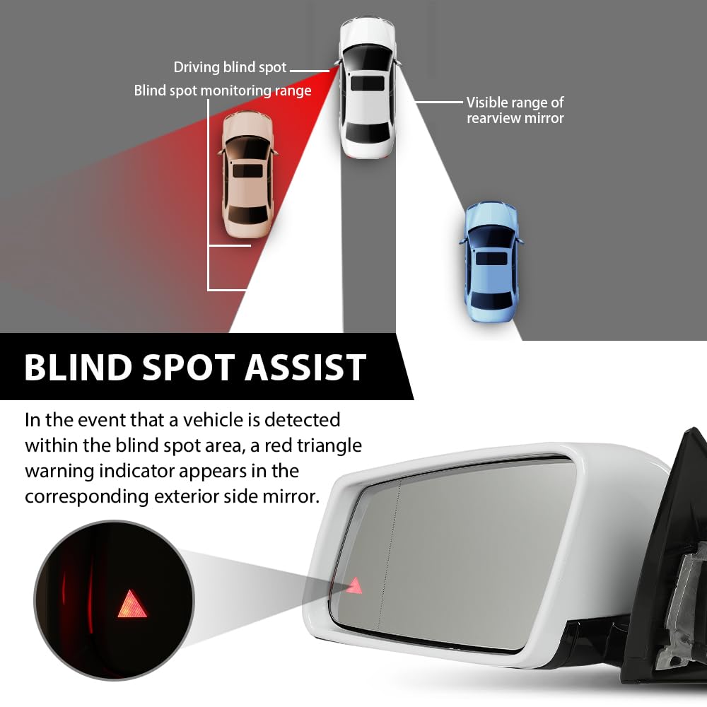 G-PLUS Mirror w/Blind Spot Left Driver Side Compatible with Benz E350 E400 E550 2010-2017/Fit Only 2 Doors Coupe/Not Fit 4 Doors Sedan 2078100776 White