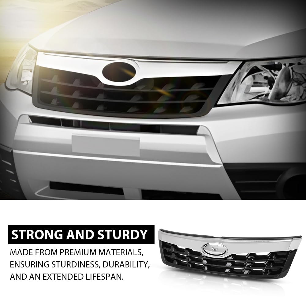G-PLUS Front Grille Assembly w/Chrome Trim Compatible with Subaru Forester 2011-2013 Upper Bumper Grill Replacement for 91121SC040, 91122SC050
