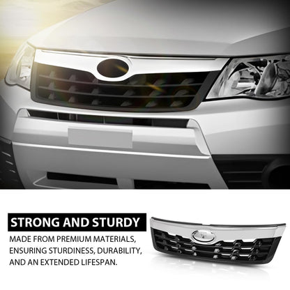 G-PLUS Front Grille Assembly w/Chrome Trim Compatible with Subaru Forester 2011-2013 Upper Bumper Grill Replacement for 91121SC040, 91122SC050