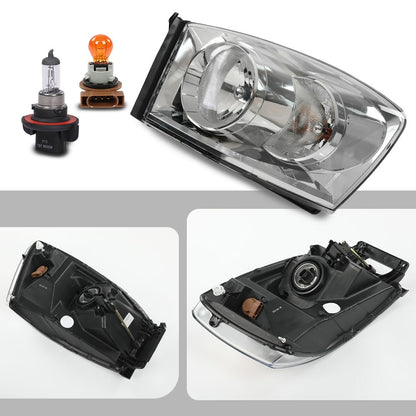 G-PLUS Headlights w/Bulbs Pair Compatible with Dodge Ram 1500 2006-2008/Fit Dodge Ram 2500 3500 2006-2009,Clear Lens Chrome Housing Clear Reflector Bumper Headlamps,faros delanteros Assembly