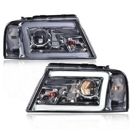 G-PLUS LED DRL Headlights Fit Ford F150 2004-2008,Fit Lincoln Mark Lt 2006-2008(NOT Fit 04 F150 Heritage/Flareside Beds), Headlamps Assembly,Smoky Lens Chrome Housing Clear Reflector