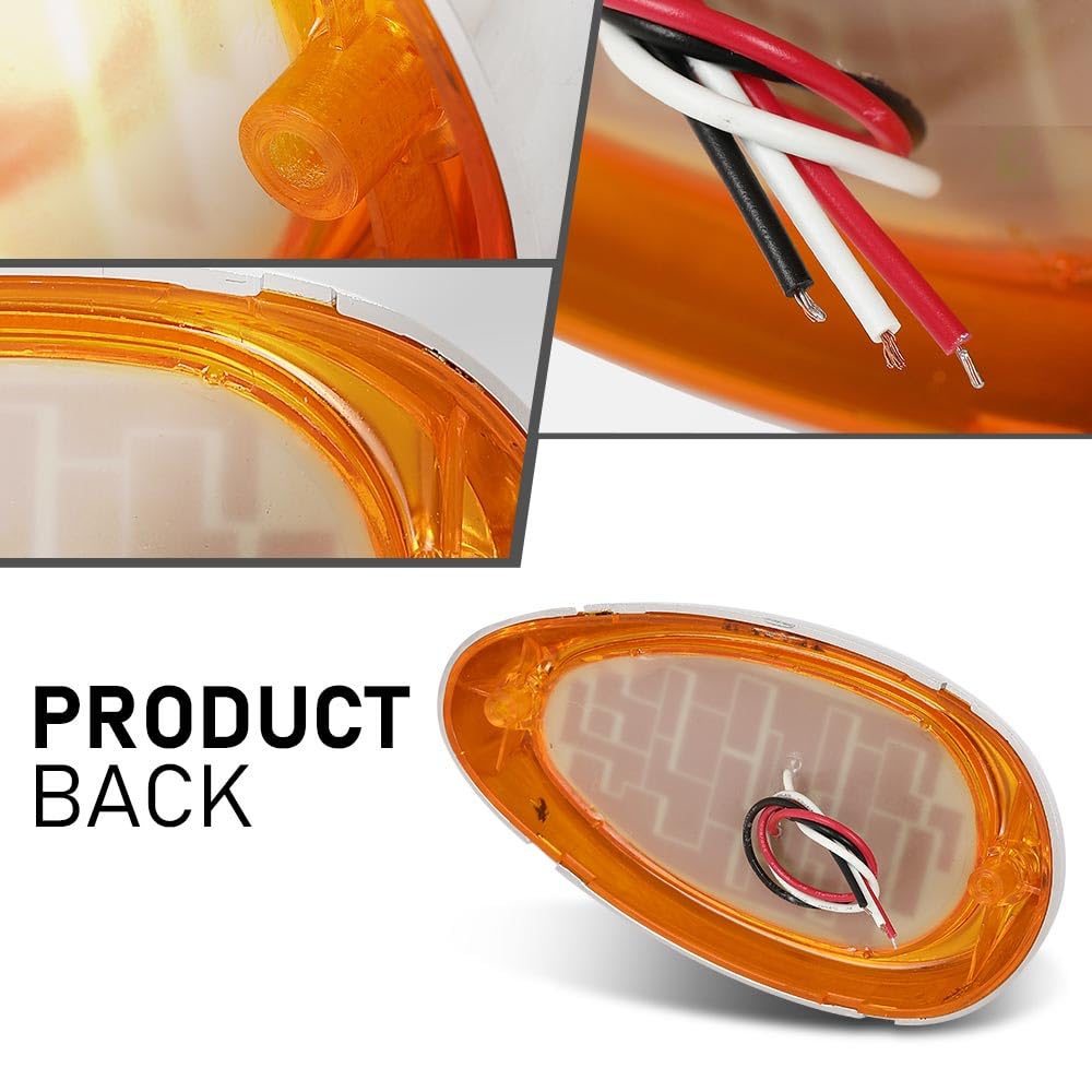 G-PLUS 15 LED Amber Sleeper Cab Side Marker Signal Light 2PCS Chrome Bezel Clearance Light Fit Freightliner Century Columbia Model Truck Trailer