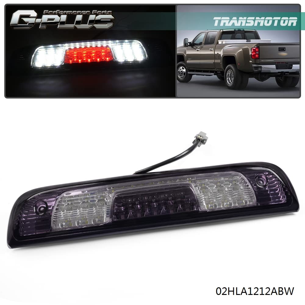 G-PLUS Rear LED Third Brake Light Compatible With 2014-2018 Chevy Silverado/GMC Sierra1500/2500HD/3500,3RD Cargo Led Tail Lamps Chrome Housing,Smoky Clear Lens