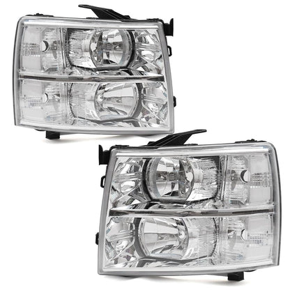 G-PLUS Headlights Assembly, Fit Chevy Silverado 2007-2013,Fit Silverado 2500 3500 & HD 2007-2014 Clear Lens Chrome Housing Clear Reflector,faros delanteros