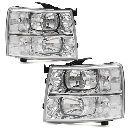 G-PLUS Headlights Assembly, Fit Chevy Silverado 2007-2013,Fit Silverado 2500 3500 & HD 2007-2014 Clear Lens Chrome Housing Clear Reflector,faros delanteros