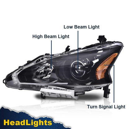 G-PLUS Headlights Compatible With 2013 2014 2015 Nissan Altima 4-Door Sedan Factory Style Automotive Halogen Model Headlamps (Clear Lens Black Housing Amber Reflector),faros delanteros