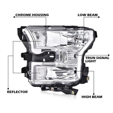 G-PLUS Headlights for Ford F150 2015-2017 Clear Lens Chrome Housing Clear Reflector Additional Angle