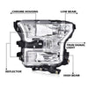 G-PLUS Headlights Compatible with Ford F150 2015-2017 Headlamps Pair Driver Passenger Side Clear Lens Chrome Housing Clear Reflector,faros delanteros