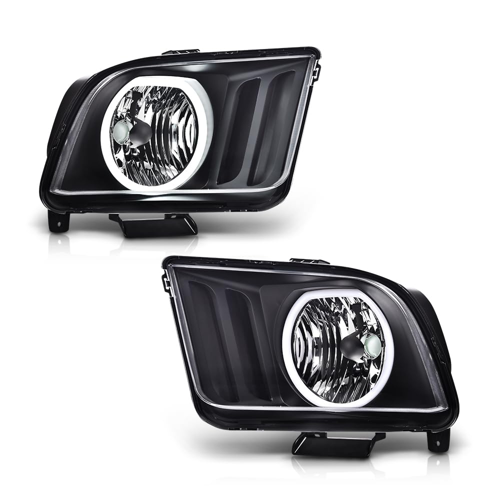 G-PLUS LED DRL Headlights, Compatible with Ford Mustang 2005 2006 2007 2008 2009 Bumper Headlamps, Clear Lens Black Housing Amber Reflector Left & Right,faros delanteros