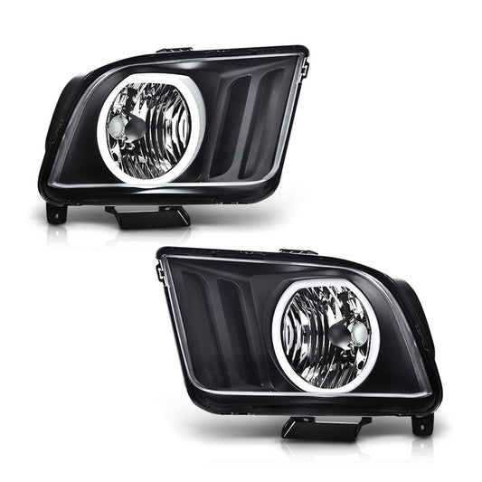 G-PLUS LED DRL Headlights, Compatible with Ford Mustang 2005 2006 2007 2008 2009 Bumper Headlamps, Clear Lens Black Housing Amber Reflector Left & Right,faros delanteros