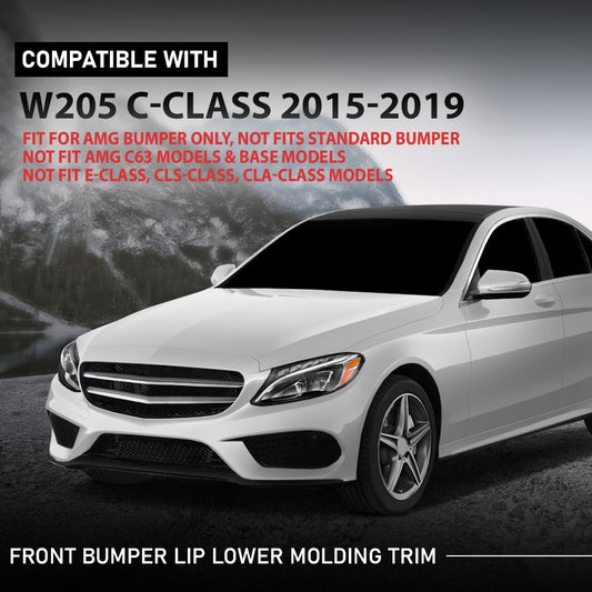 G-PLUS Front Bumper Lip Lower Molding Trim Compatible with Benz W205 C-Class 2015-2019 Pre-Facelift with AMG-Line Package, Not Fits Standard Bumper 2058851574