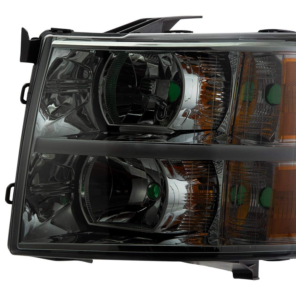 G-PLUS LED Headlights Assembly Fit Chevy Silverado 1500 2007-2013/Fit Silverado 2500 HD 3500 HD 2007-2014,Left & Right Corner Headlamps,Smoky Lens Chrome Housing Amber Reflector,faros delanteros