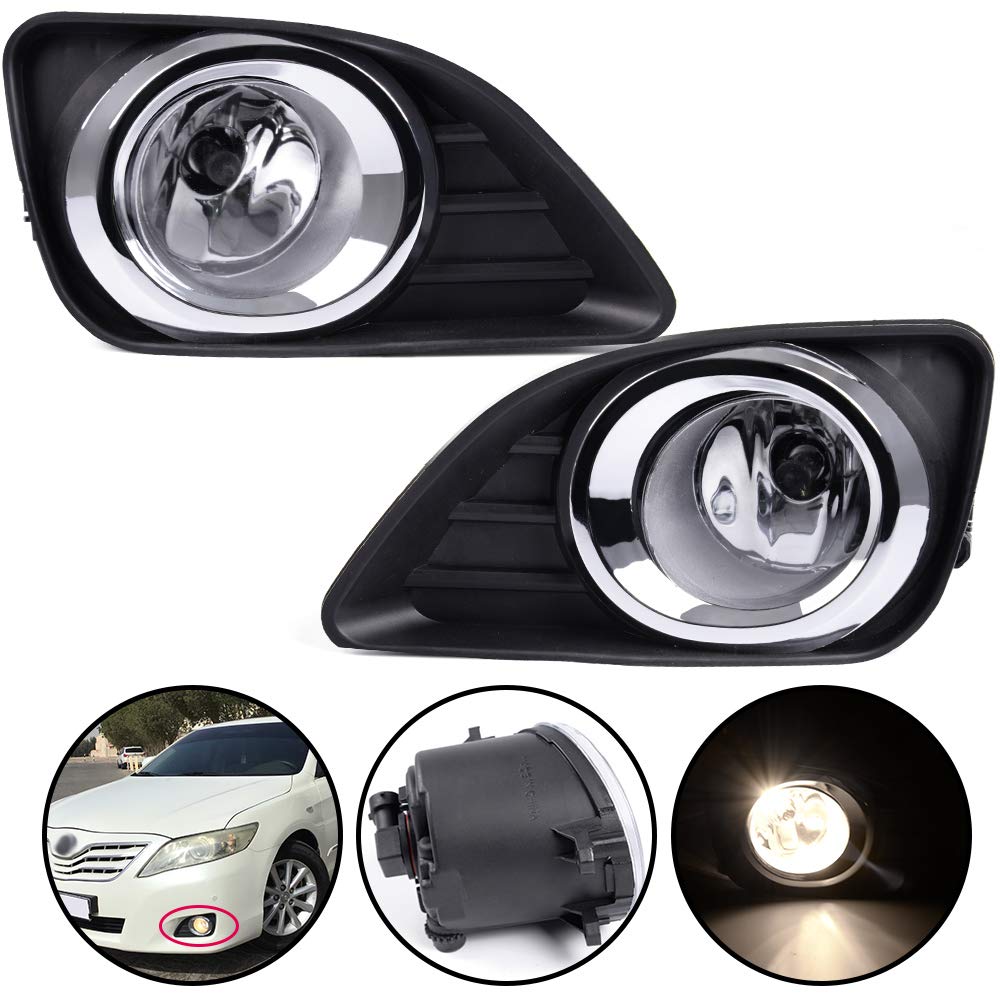G-PLUS Clear Lens Fog Lights Assembly Compatible with Toyota Camry LE/XLE/Base 2010 2011 Driving Bumper Lamps + Wiring +Switch Kit + H8 Bulbs (Not fit SE and Hybrid models)