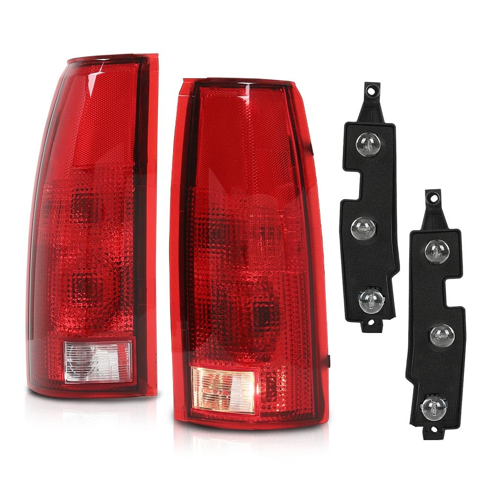 G-PLUS Tail Lights w/Bulb Left and Right Compatible with Chevy/GMC C/K 1500 2500 3500 & Silverado 1988-1999/Fit Blazer 1992-1994, Red Lens Luces Traseras Rear Brake Lamps Assembly Faros Traseros