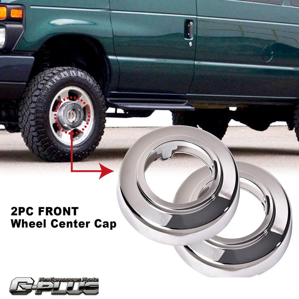 G-PLUS Front Wheel Center Cap Compatible with 94-08 4WD Van E150 E250 E350 F250 F350,Replacement Hub Cap Silver (2Pcs)