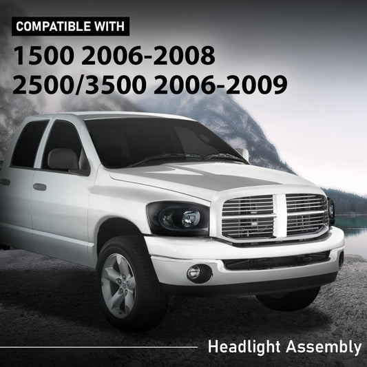 G-PLUS LED Headlights Assembly Headlamps Left Right Compatible with Dodge Ram 1500 2006-2008,Fit Dodge Ram 2500 3500 2006-2009 Smoke Lens Black Housing Clear Reflector,faros delanteros