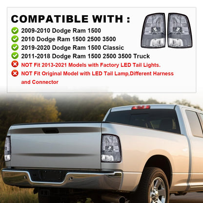 G-PLUS Tail Lights w/o Bulbs, Fit Dodge Ram 1500 2500 3500 2009-2010/Fit Ram 1500 2500 3500 2011-2018(Not Fit 2013-2018 w/Factory LED Tail Lights) Left&Right Luces Traseras Rear Brake Lamps Assembly