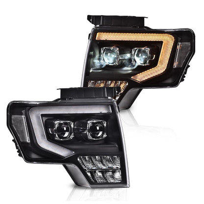 G-PLUS Headlights Assembly, Compatible with 2009-2014 Ford F150(Only Fit LED Style,NOt Fit without LED Style) Bumper Headlamps,Clear Lens Black Housing Clear Reflector,faros delanteros