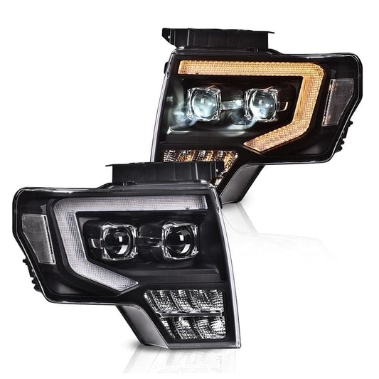 G-PLUS Headlights Assembly, Compatible with 2009-2014 Ford F150(Only Fit LED Style,NOt Fit without LED Style) Bumper Headlamps,Clear Lens Black Housing Clear Reflector,faros delanteros