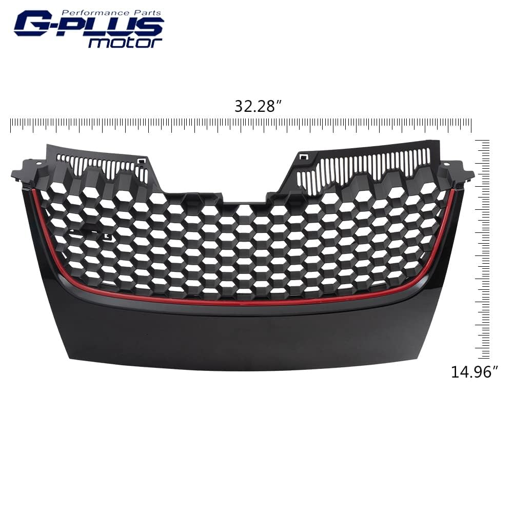 G-PLUS Front Bumper Upper Grill Grille Compatible with Volkswagen VW GTI GLI Jetta MK5 2006 2007 2008 2009 Honeycomb Style (Not Compatible with Rabbit and R32 Model)