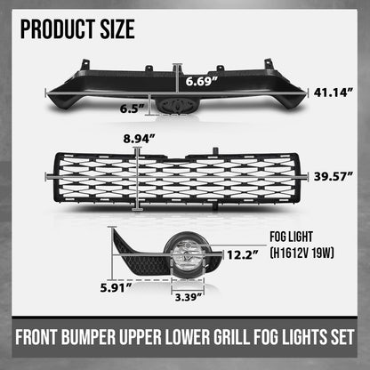 G-PLUS Front Bumper Upper & Lower Grill + Fog Lights Set Compatible with Toyota 4Runner SR5 2014-2019 TO1036148, TO1038173 Black