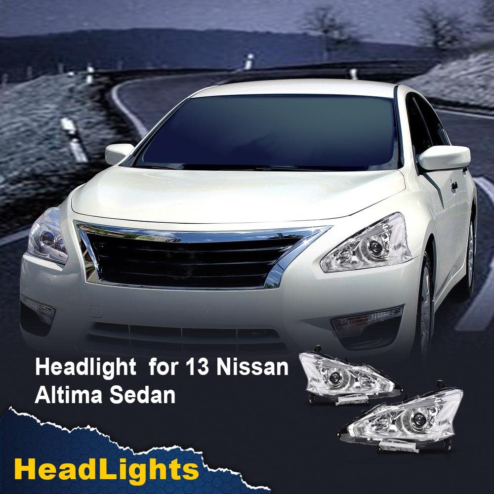 G-PLUS Headlights Compatible With 2013 2014 2015 Nissan Altima 4-Door Sedan Factory Style Automotive Halogen Model Headlamps (Clear Lens Chrome Housing Clear Reflector),faros delanteros