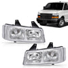 G-PLUS Headlights Assembly w/Bulbs Compatible with Chevy Express 1500 2500 3500 Van 2003-2019/Compatible with GMC Savana 1500 2500 3500 Van 2003-2019 Headlamp Clear Lens Chrome Housing Amber Reflector