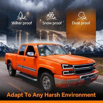 G-PLUS LED DRL headlights, Compatible with 2003 2004 2005 2006 Chevy Avalanche 1500 2500 Bumper Headlamps, Smoky Lens Chrome Housing Amber Reflector,faros delanteros