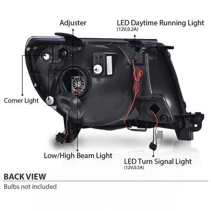 G-PLUS LED Tube Projector Headlights Headlamps W/o Bulbs Compatible with Toyota Tacoma 2005-2011 Smoke Lens Black Housing Clear Reflector Driver & Passenger Side,faros delanteros