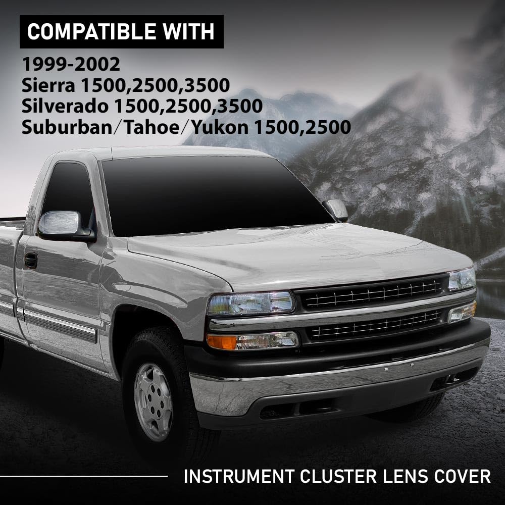 G-PLUS Instrument Cluster Lens Cover Compatible with Chevy Tahoe Silverado 1500 GMC Yukon Sierra 1999 2000 2001 2002 16227347 Black