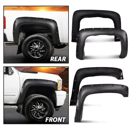 G-PLUS Pocket Riveted Fender Flares, Compatible with 07-13 Chevy Silverado 1500/07-14 Silverado 2500HD 3500HD, 78.0"/97.6" Long Bed(for Regular Cab & Extended Cab), Textured [Not Fit Gmc Sierra]