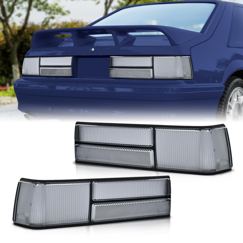 G-PLUS Taillight Taillamp Smoky Lens Left & Right Pair Set Compatible with Ford Mustang 1987-1993 E7ZZ13405A, E7ZZ13404A, FO2800168, FO2801168