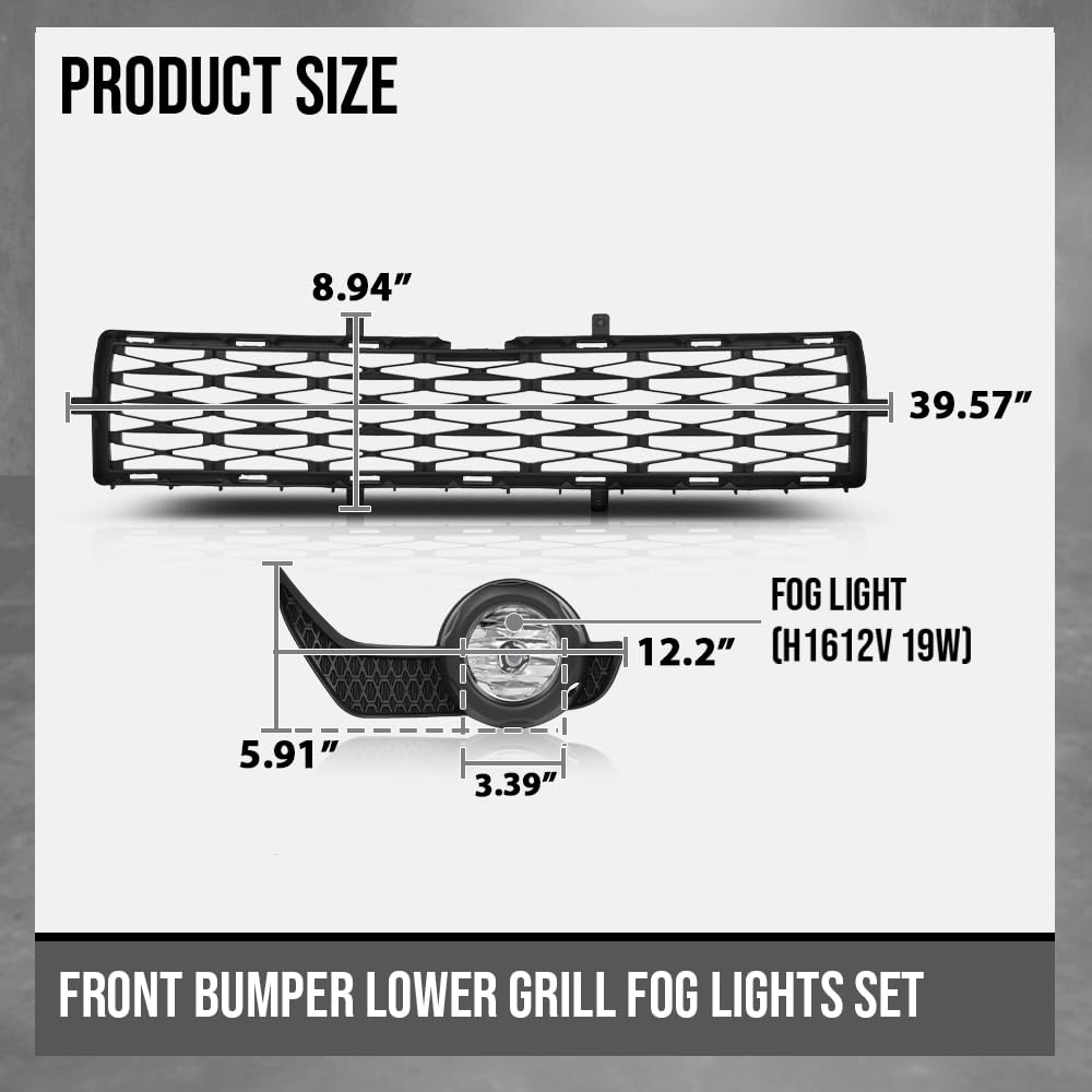 G-PLUS Front Bumper Lower Grill Fog Lights Set Compatible with Toyota 4Runner TRD / SR5 2014-2019 TO1039173, TO1036148 Black