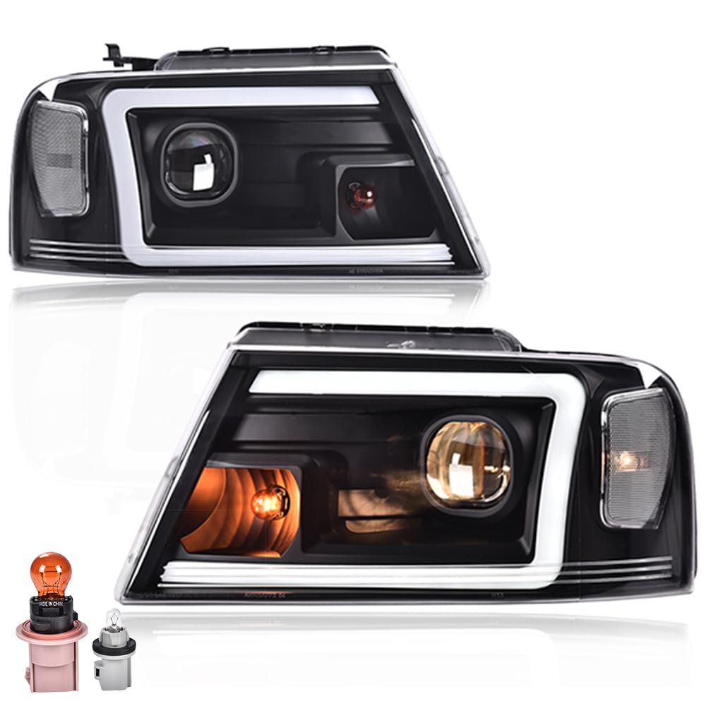 G-PLUS LED DRL Headlights Compatible with Ford F150 2004-2008/Fit 2006-2008 Lincoln Mark Lt(NOT Compatible with 2004 F150 Heritage/Flareside Beds Models) Clear lens Black Housing Clear Reflector
