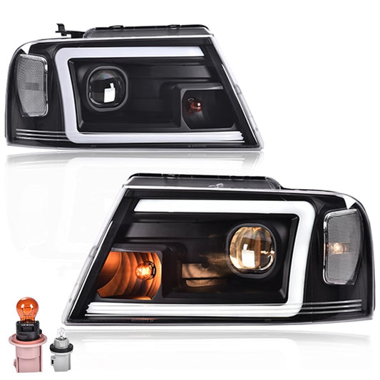 G-PLUS LED DRL Headlights Compatible with Ford F150 2004-2008/Fit 2006-2008 Lincoln Mark Lt(NOT Compatible with 2004 F150 Heritage/Flareside Beds Models) Clear lens Black Housing Clear Reflector