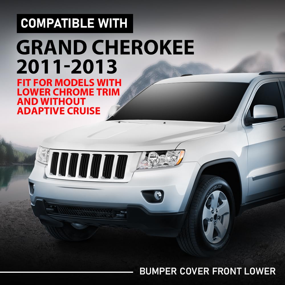 G-PLUS Front Lower Bumper Cover, Compatible with Jeep Grand Cherokee 2011-2013, For Models Without Adaptive Speed Control 68078270AB, CH1095118