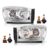 G-PLUS Headlights Assembly w/Bulbs Light Bar Left and Right Side Compatible with Dodge Ram 1500 2006-2008/Fit Dodge Ram 2500 3500 2006-2009 Clear Lens Chrome Housing Clear Reflector
